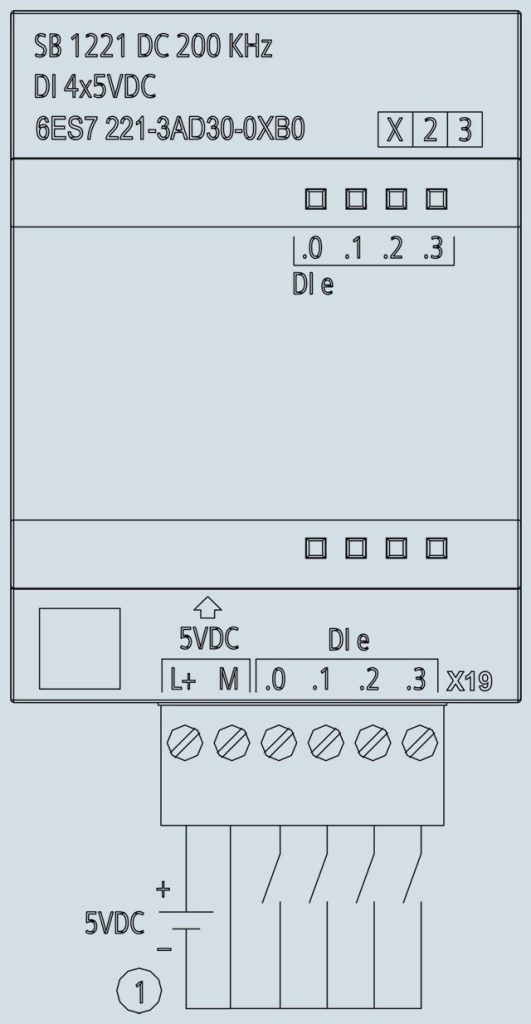 سیم بندی سیگنال برد ورودی دیجیتال زیمنس SB1221، 4DI، 5V DC