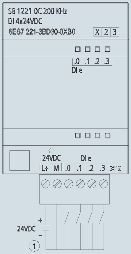 سیم بندی سیگنال برد ورودی دیجیتال زیمنس SB 1221، 4DI، 24V DC