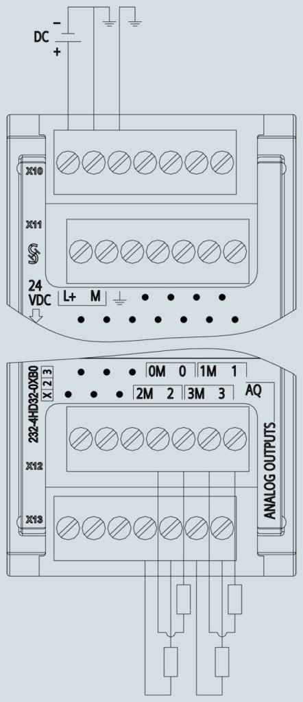 سیم بندی کارت خروجی آنالوگ SM 1232 4 AO با کد فنی 6ES7232-4HD32-0XB0