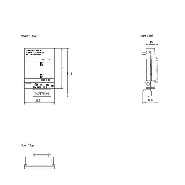 سیگنال برد ورودی خروجی دیجیتال SB 1223 2DI/2DQ 200kHz 6ES7223-3AD30-0XB0 2 ابعاد سیگنال برد ورودی/خروجی دیجیتال