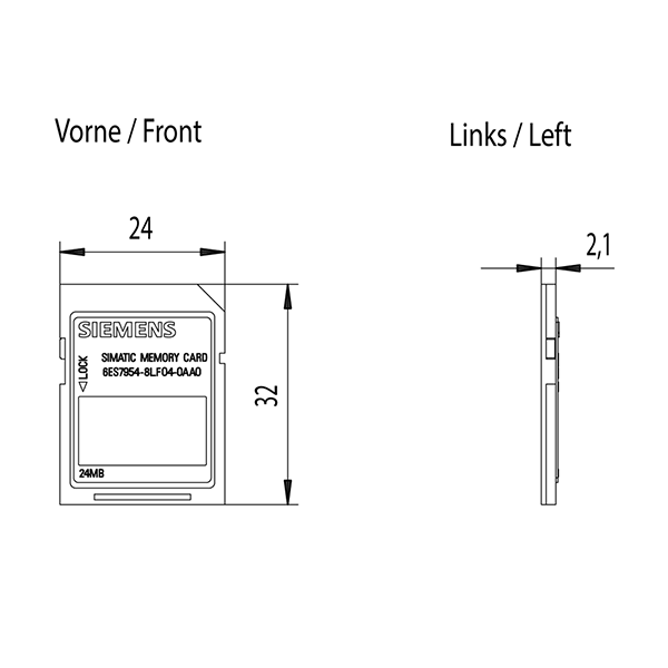 ابعاد کارت حافظه زیمنس 6ES7954-8LF04-0AA0